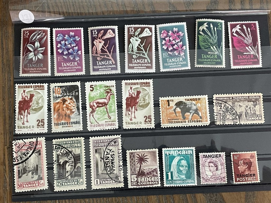 oude postzegels Tanger spaans engels kaart 131, Verzenden, Overige landen