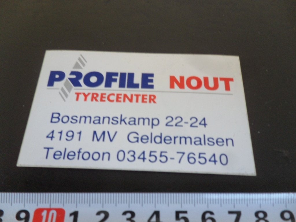 sticker Geldermalsen PROFILE NOUT Tyrecenter Bosmanskamp, Ophalen of Verzenden, Zo goed als nieuw