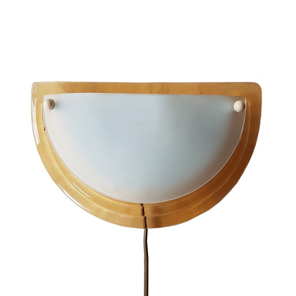 Lucitalia design mid-century wandlamp glas 1970, Zo goed als nieuw, Wandlamp, E27 (groot), Ophalen of Verzenden