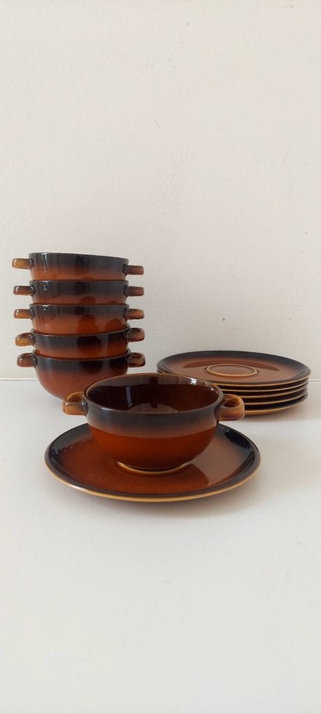 6 Vintage Boch kommen kom Bruin Glazuur vintage Jaren '70, Eu, Overige merken, Eu, Ophalen of Verzenden