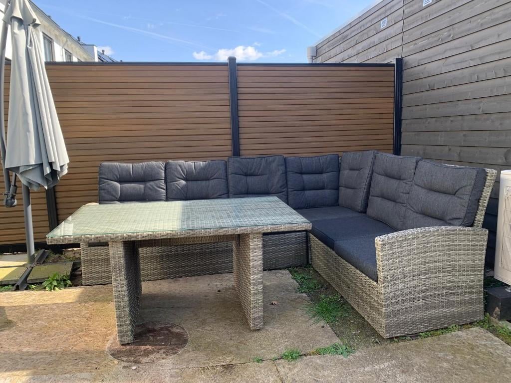 Mooie Loungeset 240 x 180 Bois Le Duc met tafel en kussens, Tuin en Terras, Tuinsets en Loungesets, Ophalen, Gebruikt, Loungeset