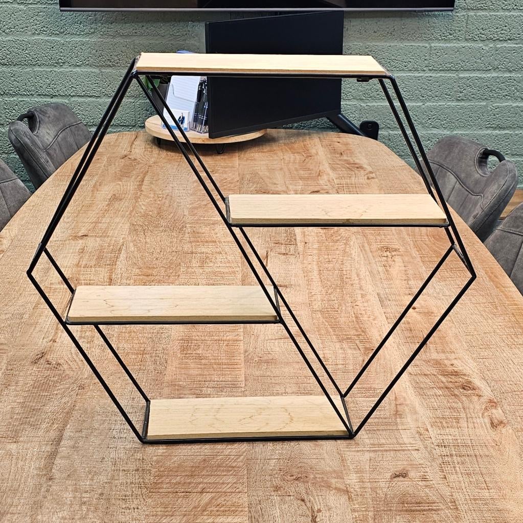 Wandrek — Zeshoek Zwart met houten planken, Ophalen of Verzenden, Zo goed als nieuw