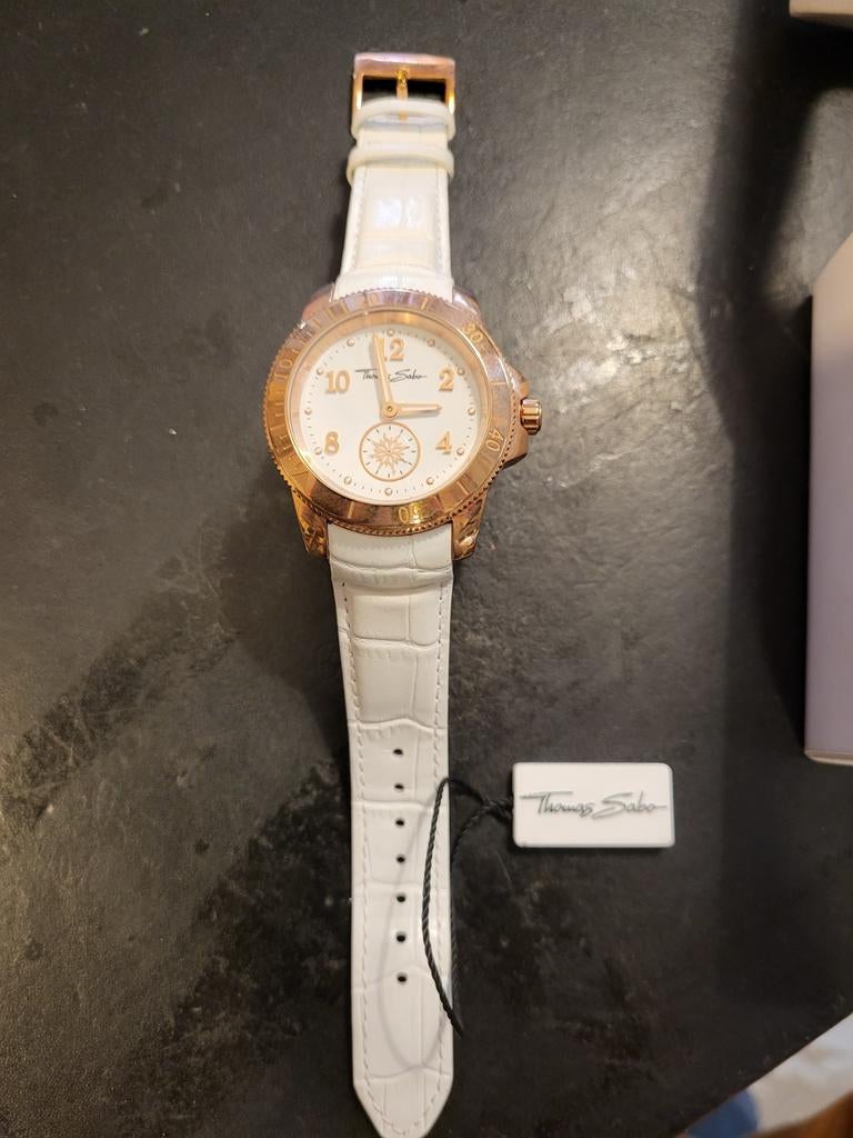 Thomas Sabo horloge roségoud met wit leren bandje, Overige merken, Overige materialen, Leer, Silberstraße 1, 91207 Lauf an der Pegnitz, Duitsland