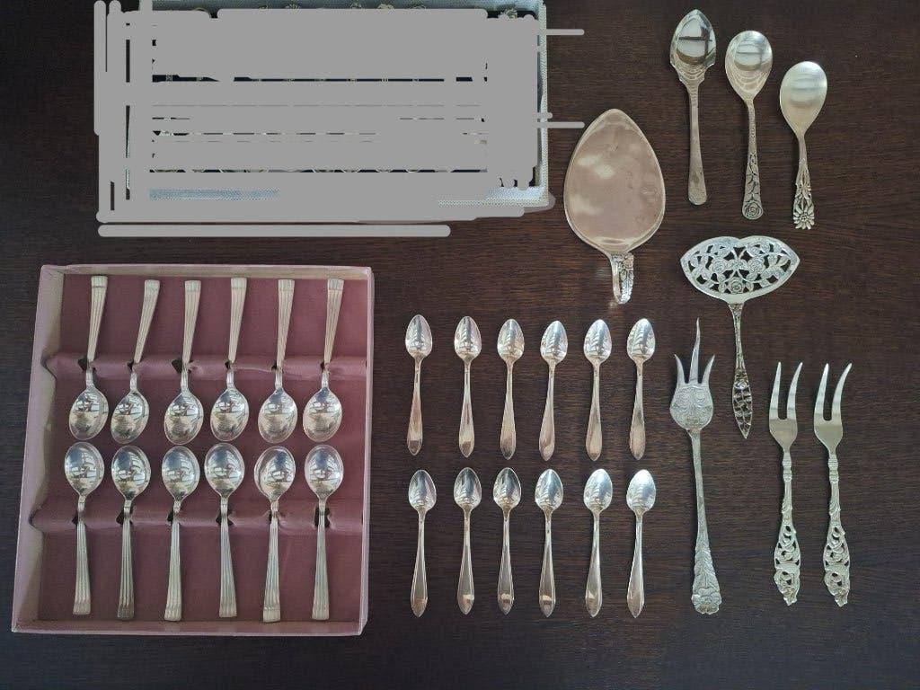 SOLA Elite set verzilverde lepeltjes en anderen, Antiek en Kunst, Ophalen of Verzenden, Zilver