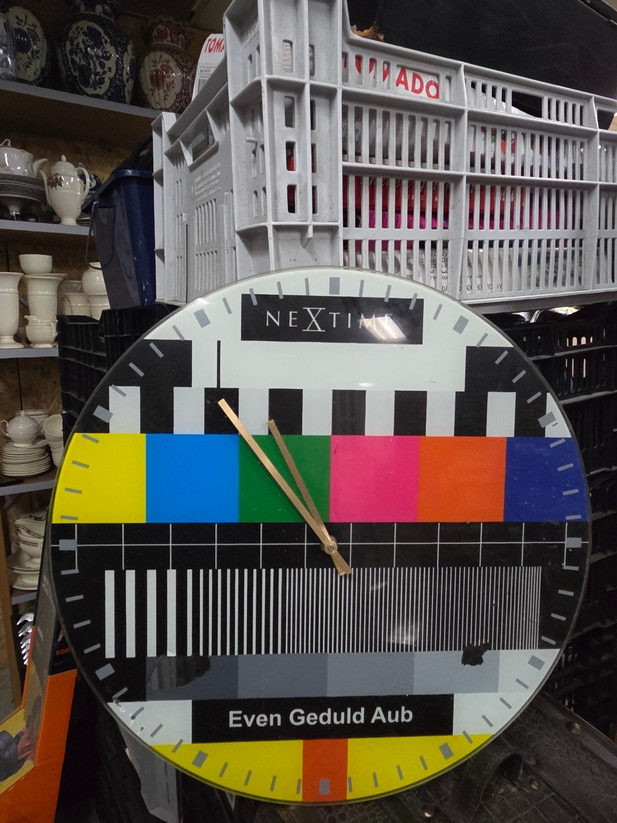 NEXTIME Wandklok 'Even Geduld Aub' - Uniek Design, Analoog, Ophalen of Verzenden, Retro, Overige merken