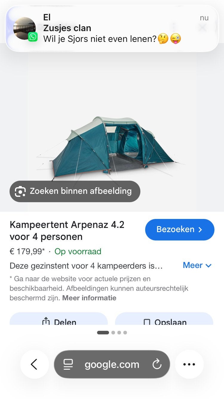 Kampeertent Arpenaz 4.2 voor 4 personen, Ophalen of Verzenden, Zo goed als nieuw, Tot en met 4
