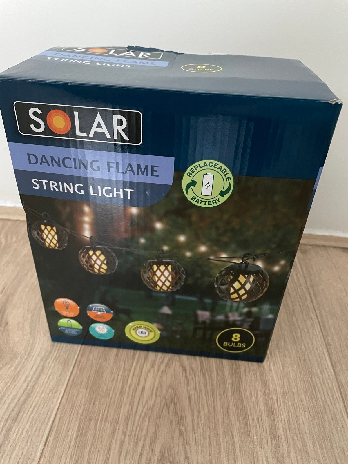 Solar Dancing Flame String Light - 8 LED lampen, Ophalen, Zonne-energie, Kunststof, Minder dan 50 watt