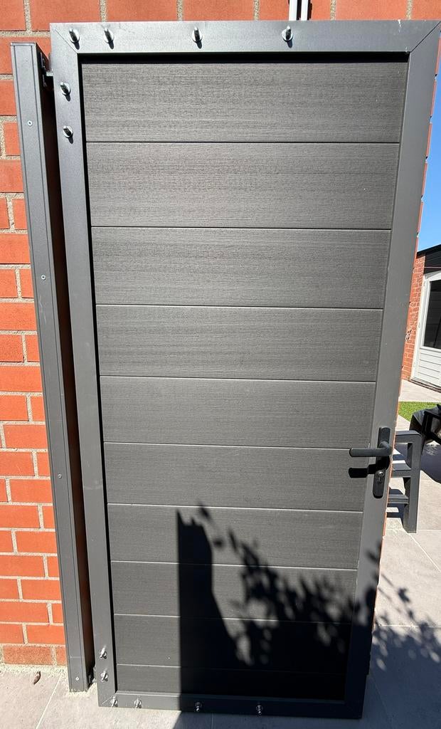 Composiet tuindeur antraciet met nieuwe palen, Ophalen, Nieuw, Composiet, 150 tot 200 cm