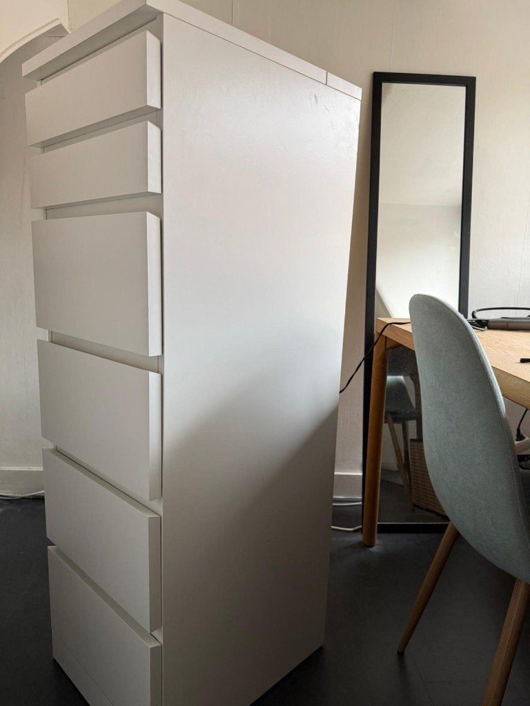 IKEA MALM ladekast 6 lades wit spiegelglas, Ophalen, Minder dan 50 cm, 100 tot 150 cm, Zo goed als nieuw