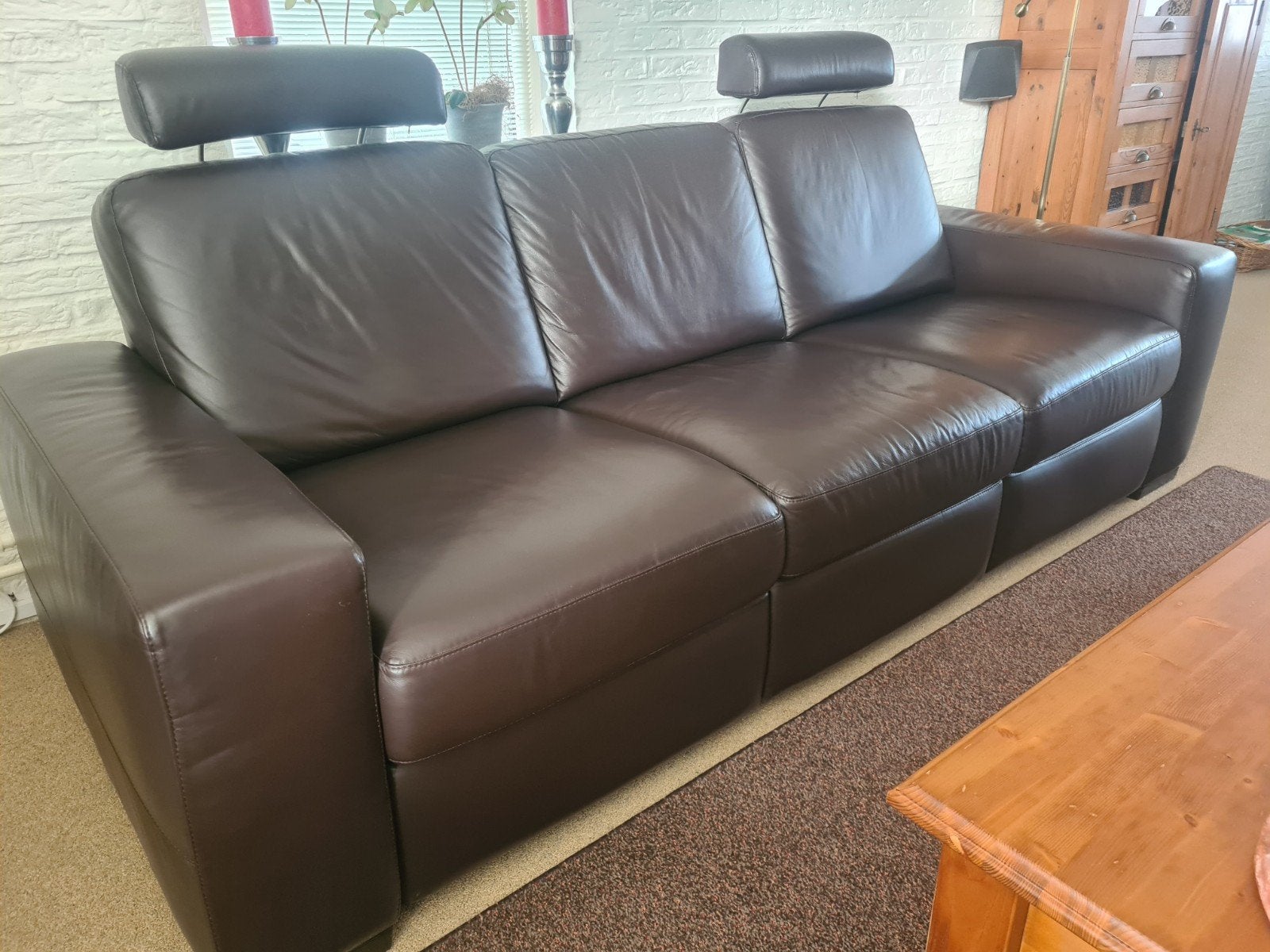 Mooie bank van Natuzzi met uitschuifbare delen, Ophalen, Driepersoons, Zo goed als nieuw, Rechte bank
