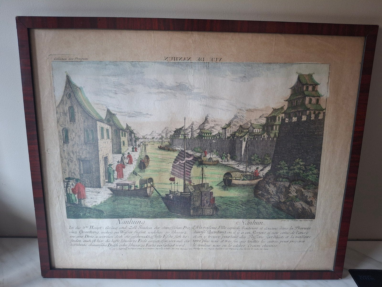 Ets 'Vue de Nanhun' uit 'Collection des Prospects', Ophalen of Verzenden, Stadsgezicht, Ets, Handgekleurd