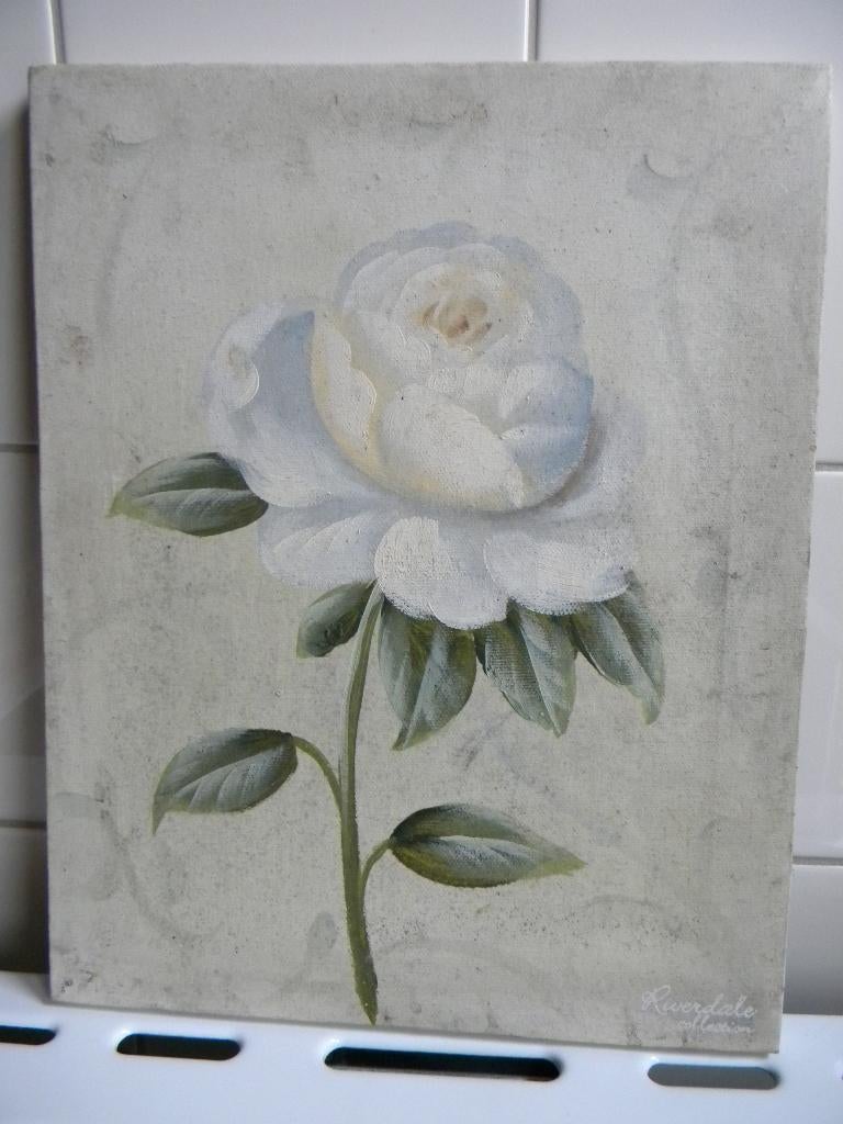 SCHILDERIJ ROOS OP CANVAS, MERK RIVERDALE, BROCANTE € 10,00, Ophalen of Verzenden, Gebruikt, Schilderij