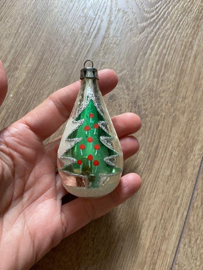 Oude kerstbal druppel zilver glas kerstboom kerstversiering, Diversen, Ophalen of Verzenden, Gebruikt