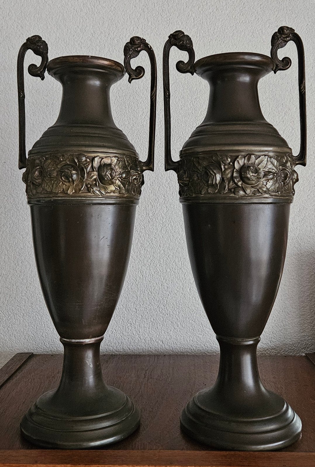 2 Art Nouveau messing vazen, Ophalen of Verzenden