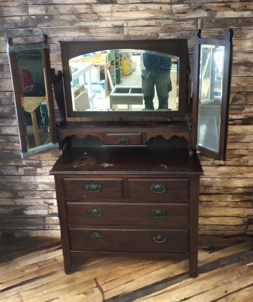 Antieke kaptafel met spiegel - Vintage dressoir, Ophalen