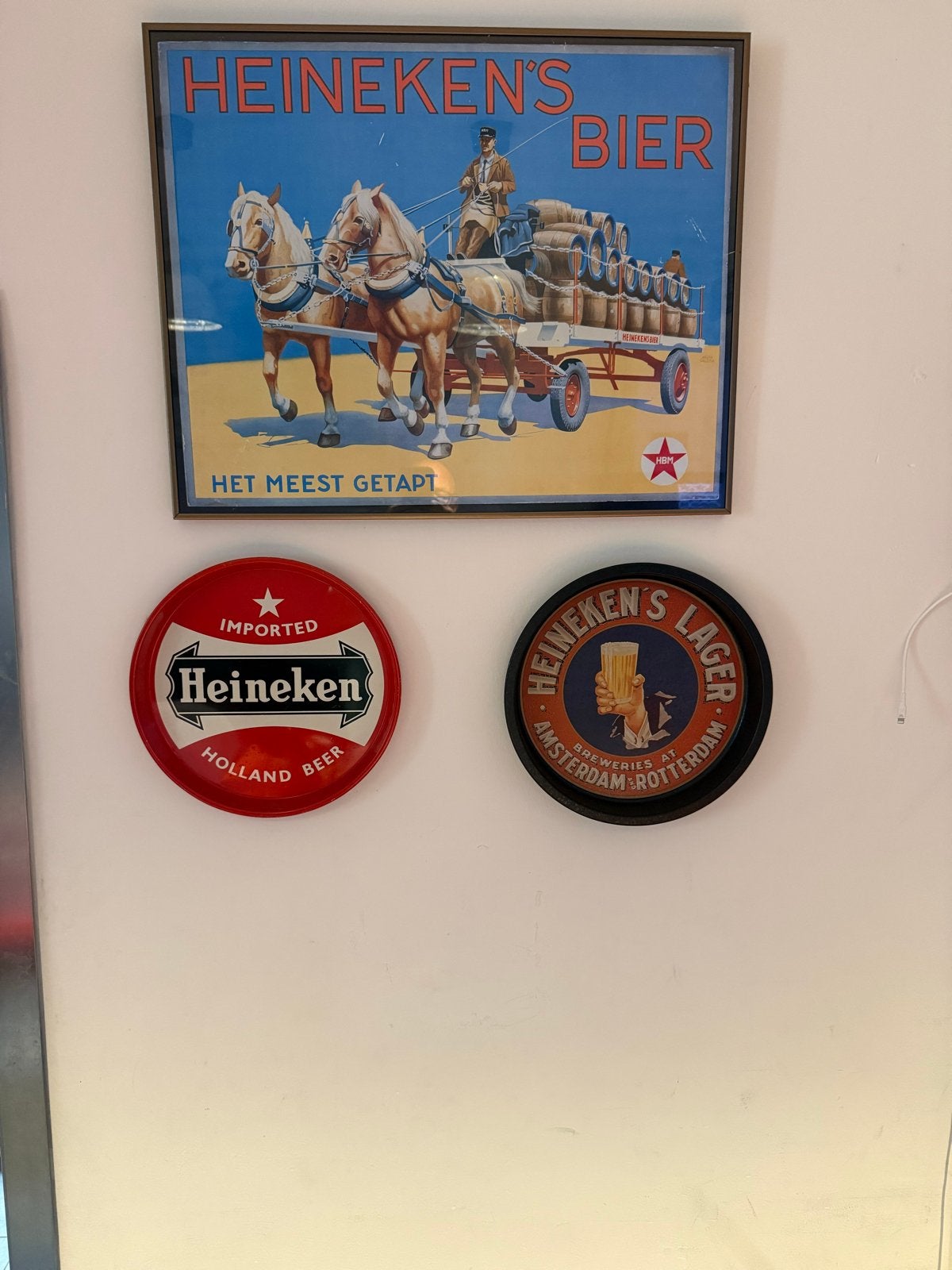 Vintage Heineken's Bier reclamebord en emaille borden, Ophalen, Gebruikt, Reclamebord