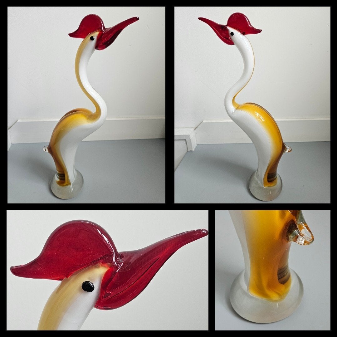 Murano stijl glazen sculptuur van een reiger, nieuw in doos, Ophalen of Verzenden