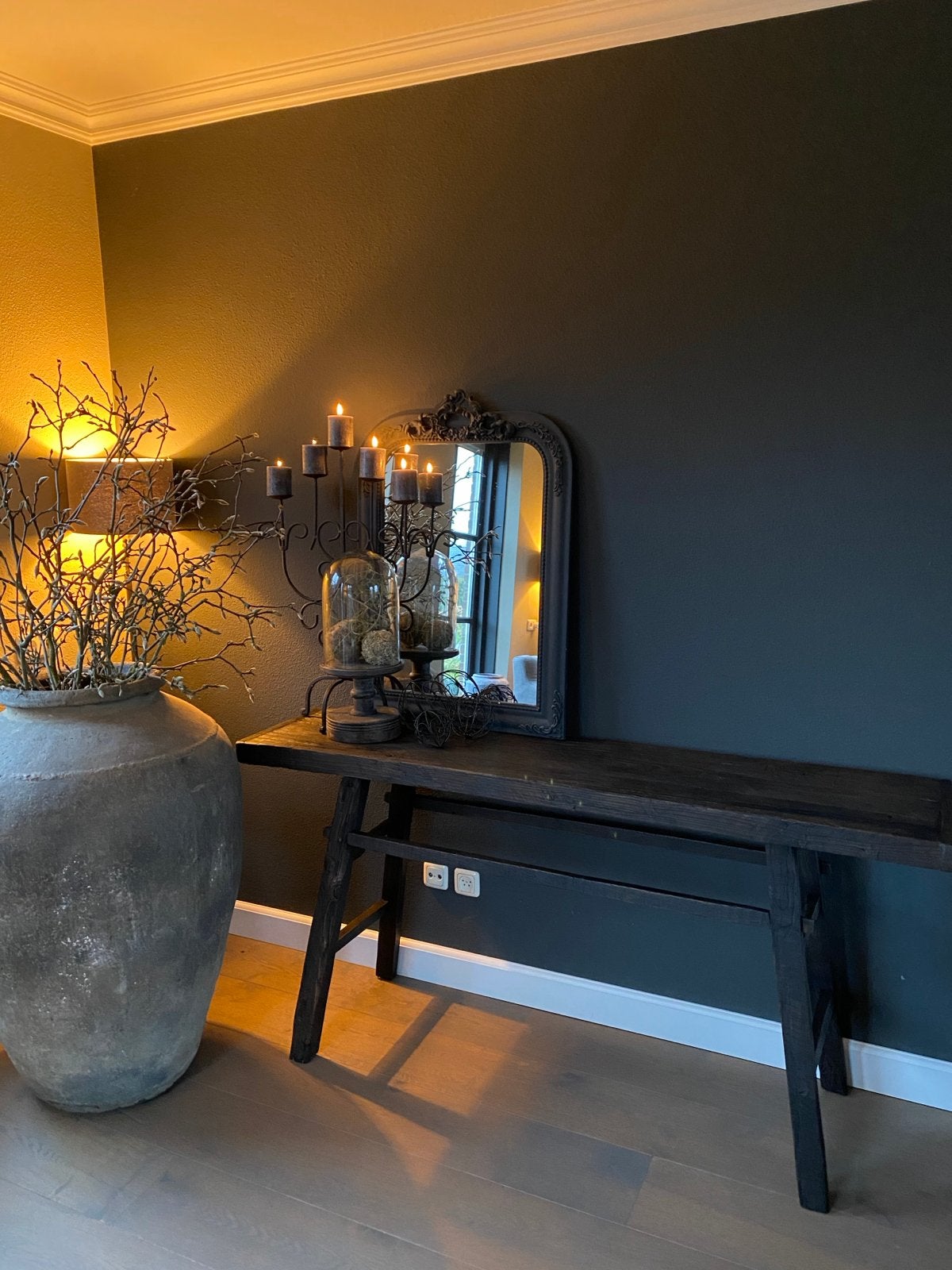 Zwarte rustieke sober sidetable van oud hout side table, Gebruikt, Ophalen of Verzenden, 150 tot 200 cm, Overige houtsoorten
