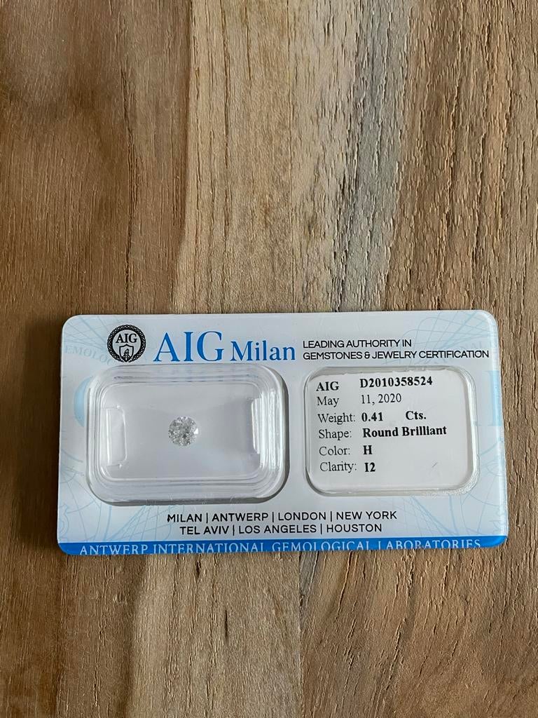 0.41 Karaat Diamant met AIG Certificaat - Rond Briljant, Ophalen of Verzenden, Nieuw