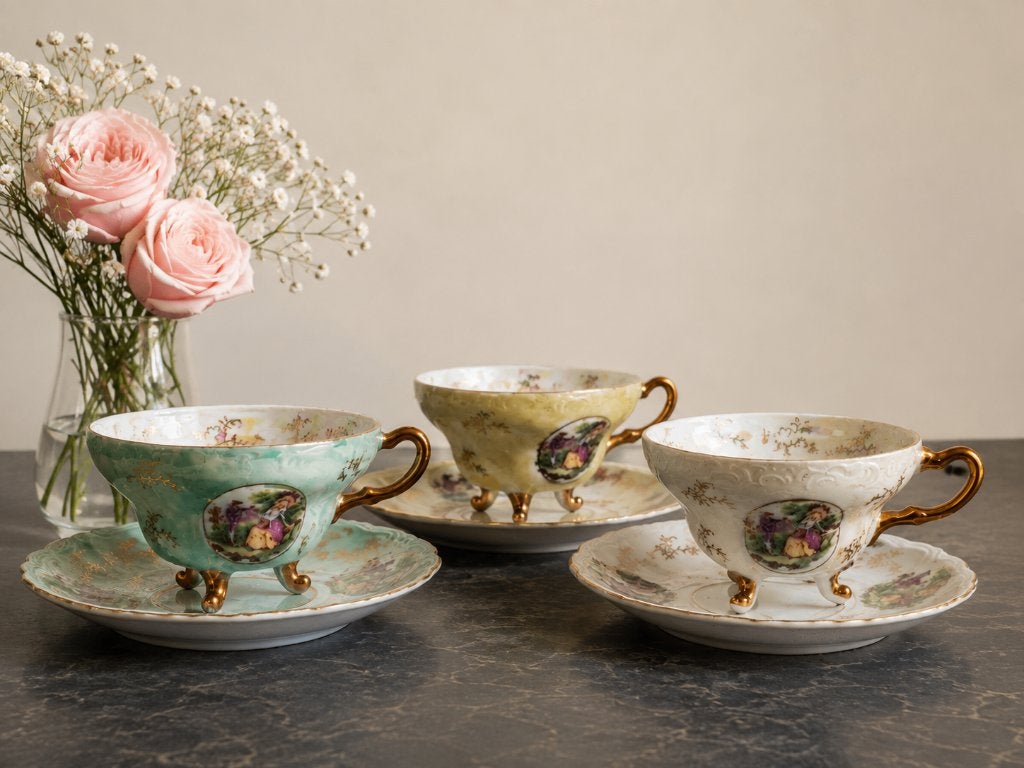Vintage theekopjes 3 stuks parelmoer, Antiek en Kunst, Ophalen