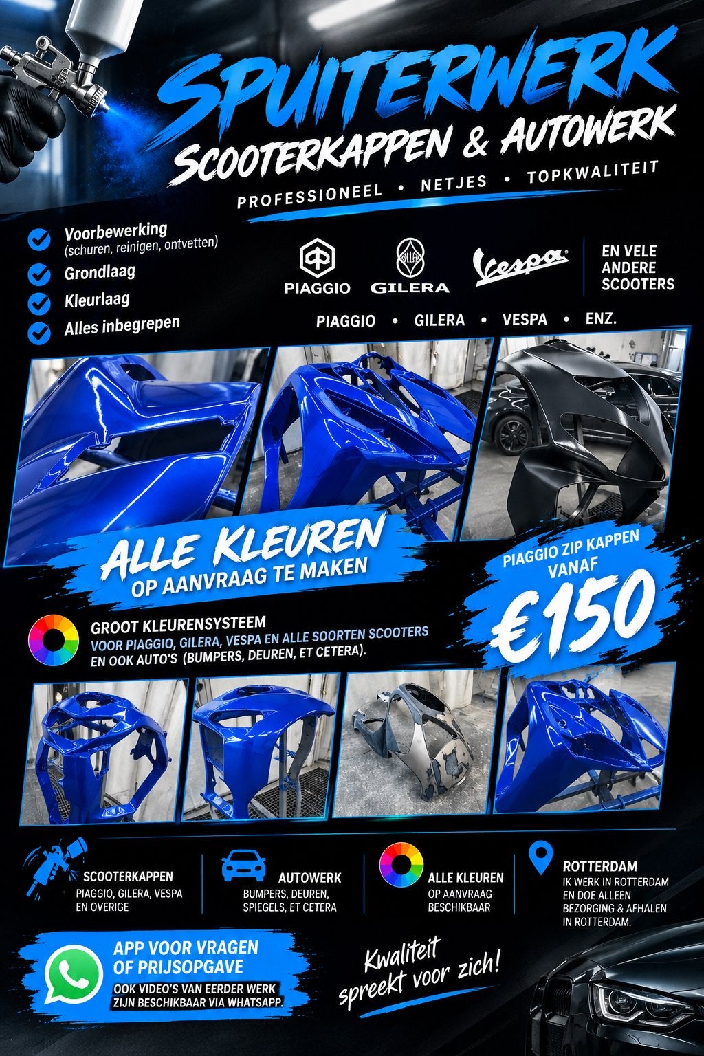 Scooterkappen Spuiten Piaggio €150 | Rotterdam Alle Kleuren, Ophalen of Verzenden