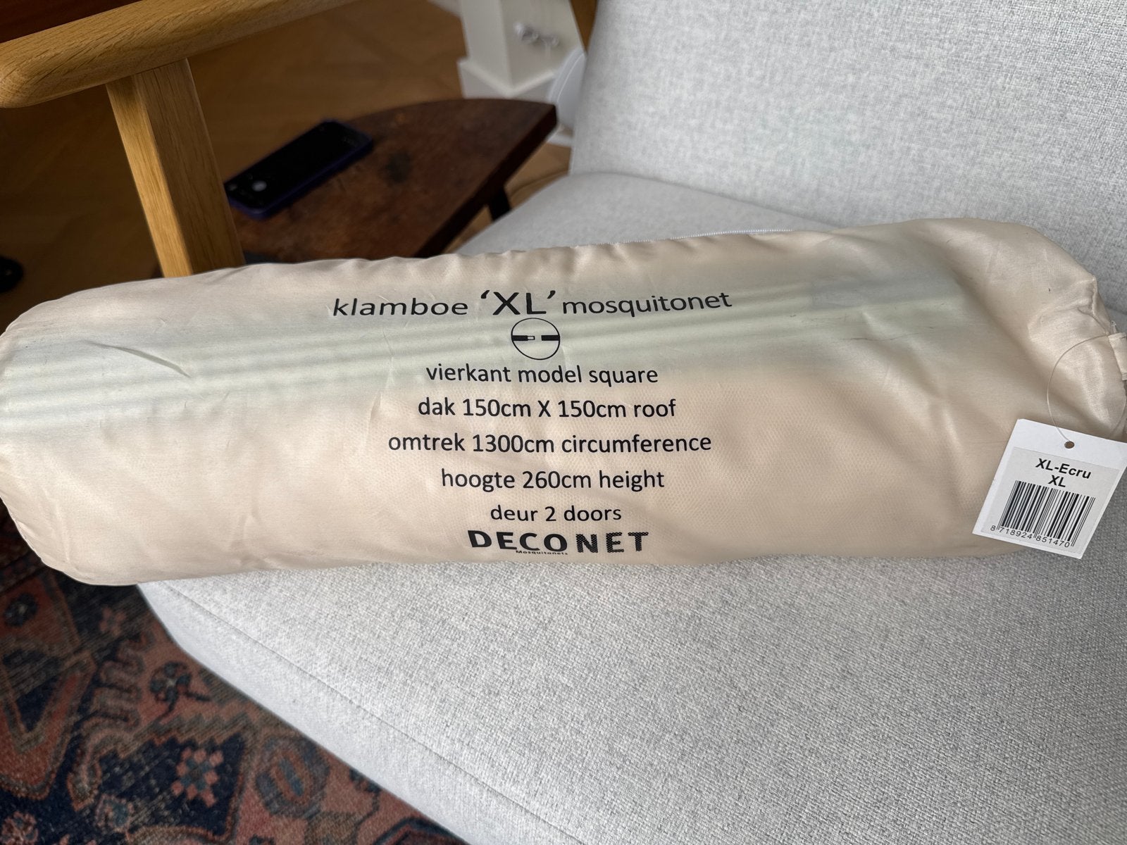 Klamboe 'XL' Muskietennet - Vierkant Model Ecru, Verzenden, Zo goed als nieuw