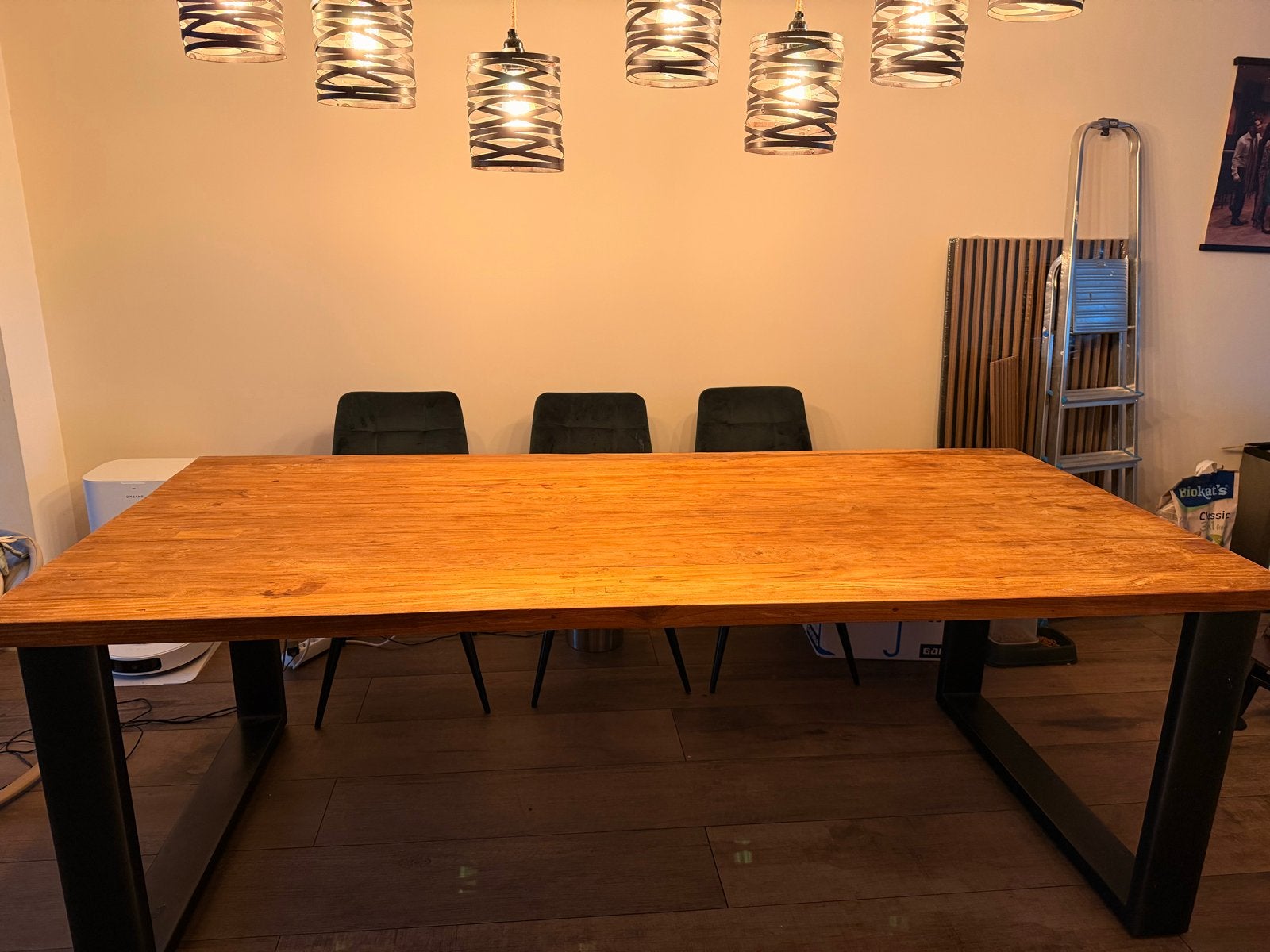Massief houten eettafel 221x101, Huis en Inrichting, Ophalen, Gebruikt, 100 tot 150 cm, 200 cm of meer