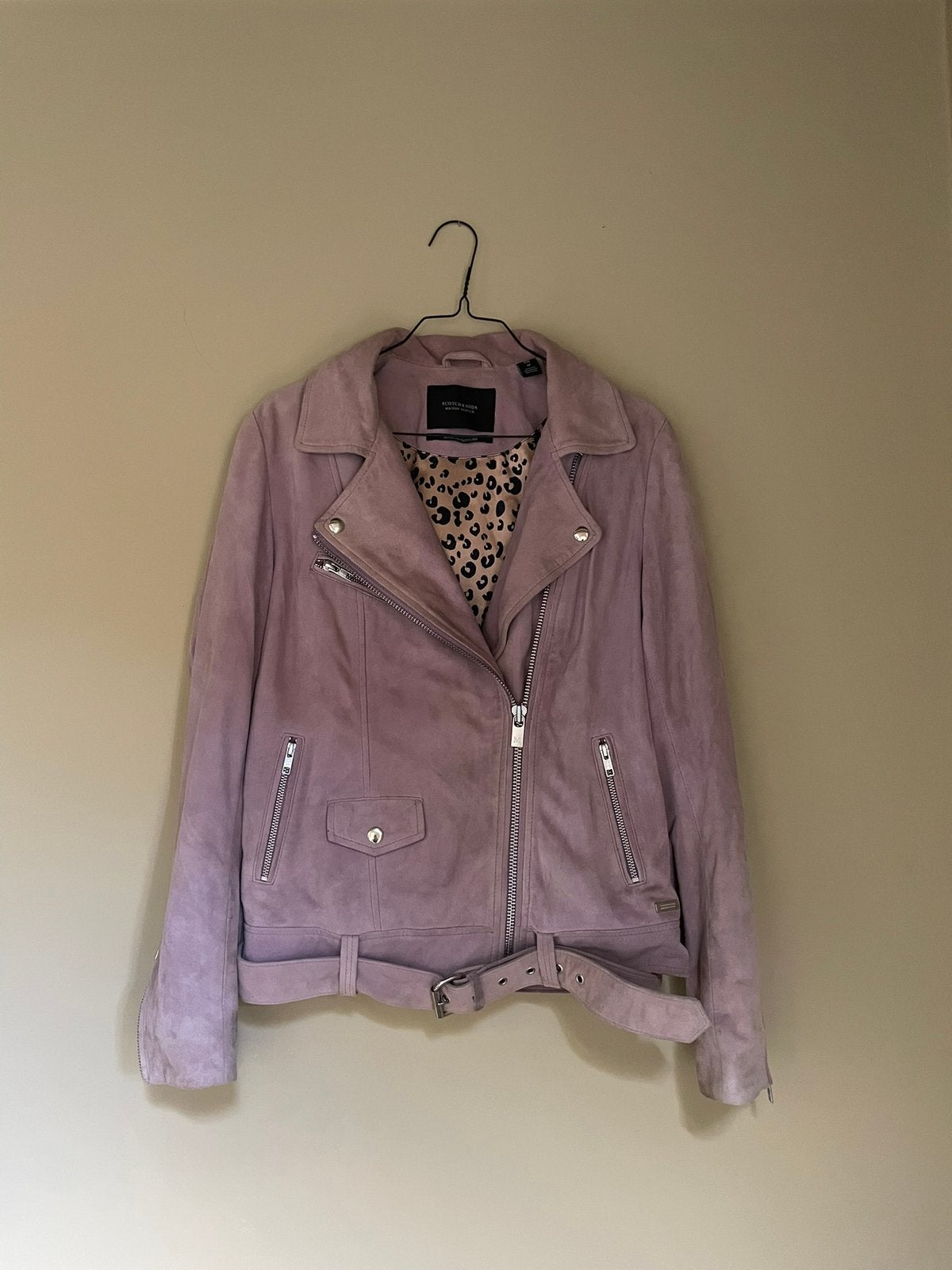Scotch & Soda - suede leren biker jacket - maat M, Ophalen of Verzenden, Gedragen, Maat 38/40 (M), Paars