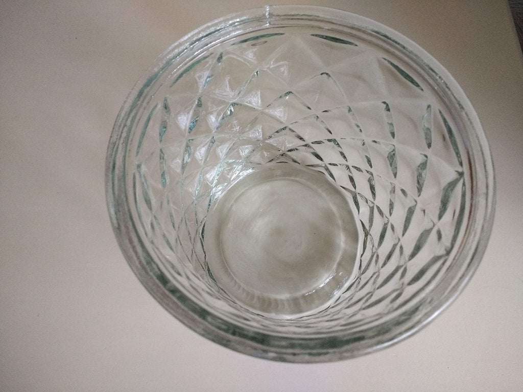 Glazen vaas, pot diamant patroon transparant, Ophalen of Verzenden, Zo goed als nieuw, Transparant, Glas