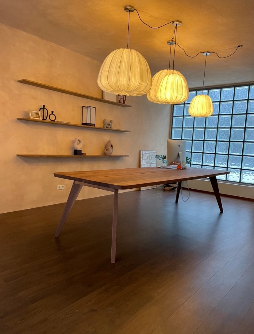 Handgemaakte noten houten tafel eet / bureau design walnoot, Ophalen, 100 tot 150 cm, Midcentury modern, 200 cm of meer