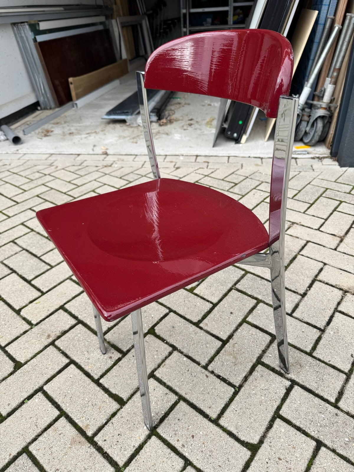 5x Moderne rode stoel met chromen onderstel, Ophalen, Gebruikt, Metaal, Vijf, Zes of meer stoelen