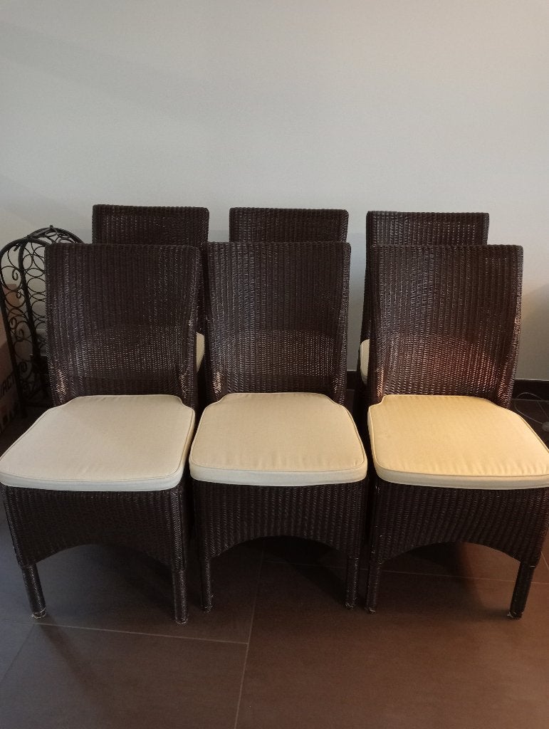6 Lloyd Loom eetkamerstoelen Vincent Shepard, Ophalen, Gebruikt, Landelijk chique, Bruin