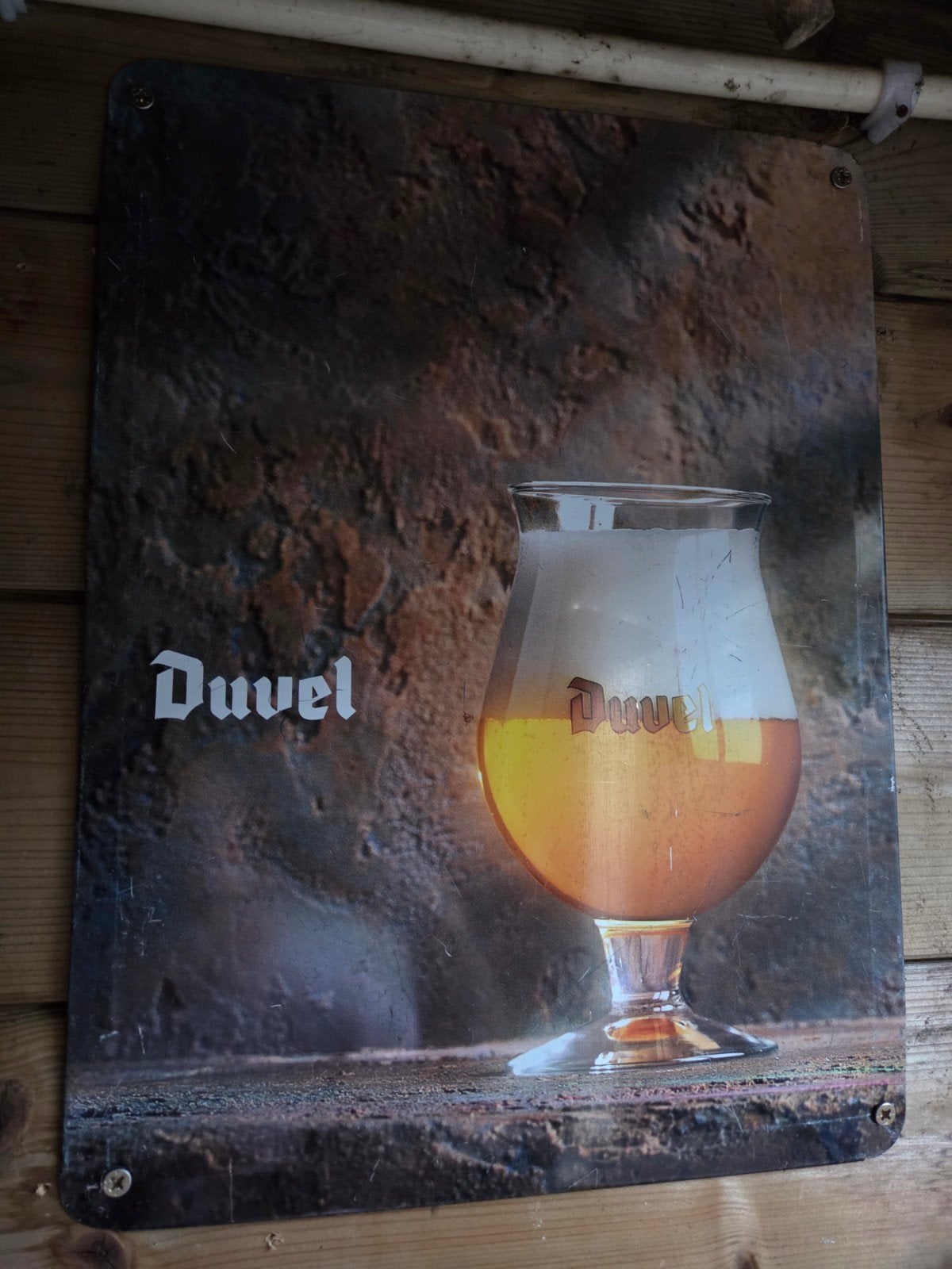 Duvel reclamebord - bierglas met bier, Verzamelen, Verzenden, Gebruikt, Reclamebord
