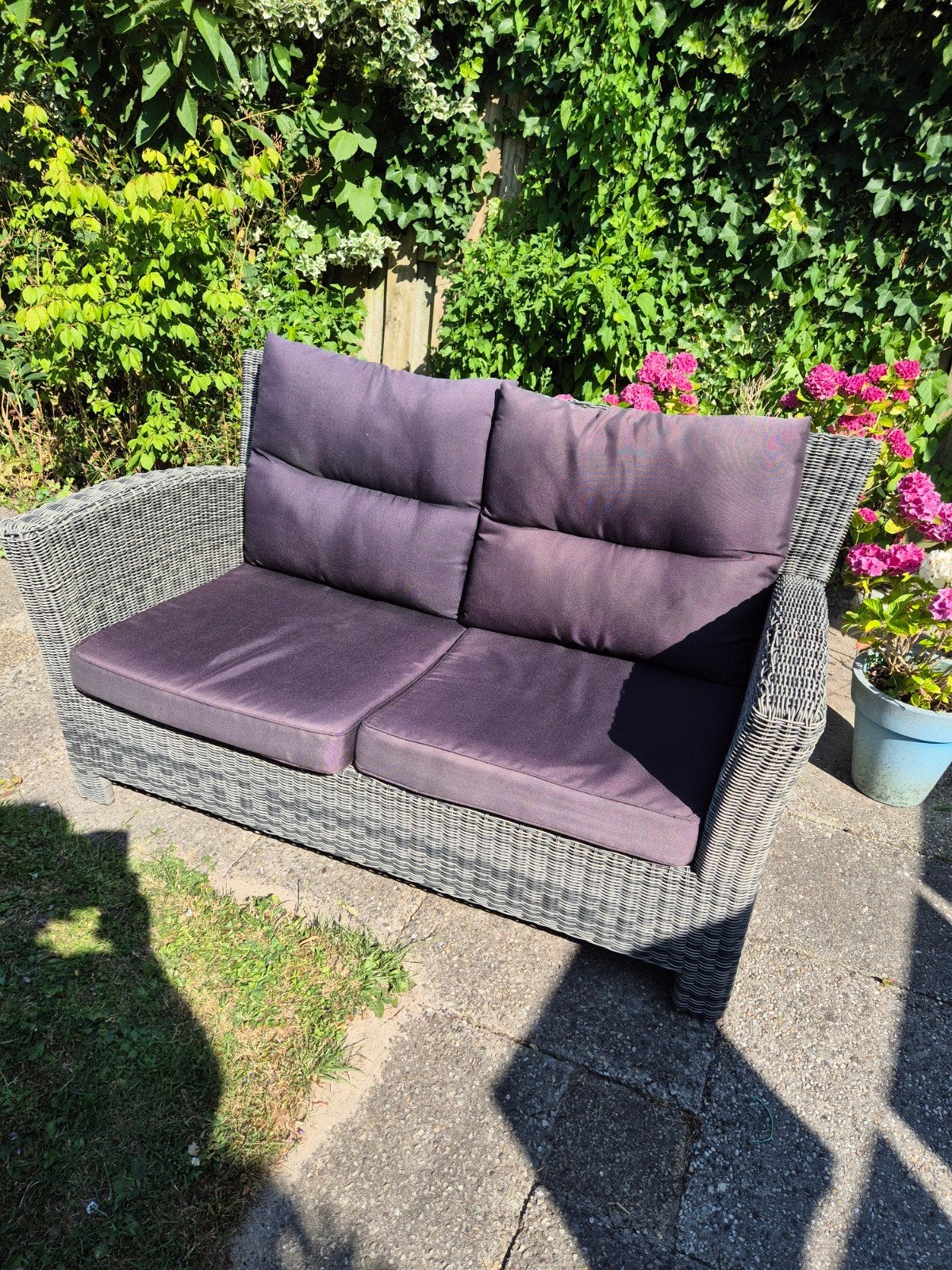 Tuinbank met zwarte kussens Bellagio, Gebruikt, Bank, Loungeset, Wicker