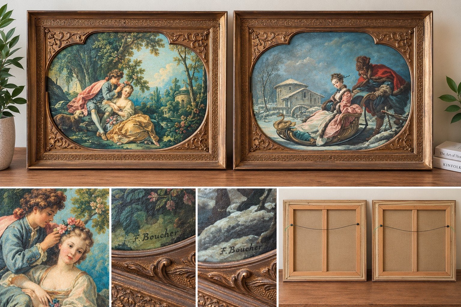 Set van 2 handgeschilderde olieverfschilderijen naar Françoi, Ophalen