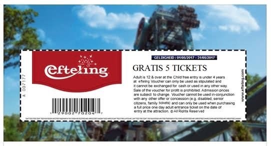 4 tickets Efteling, Tickets en Kaartjes, Drie personen of meer, Ticket of Toegangskaart