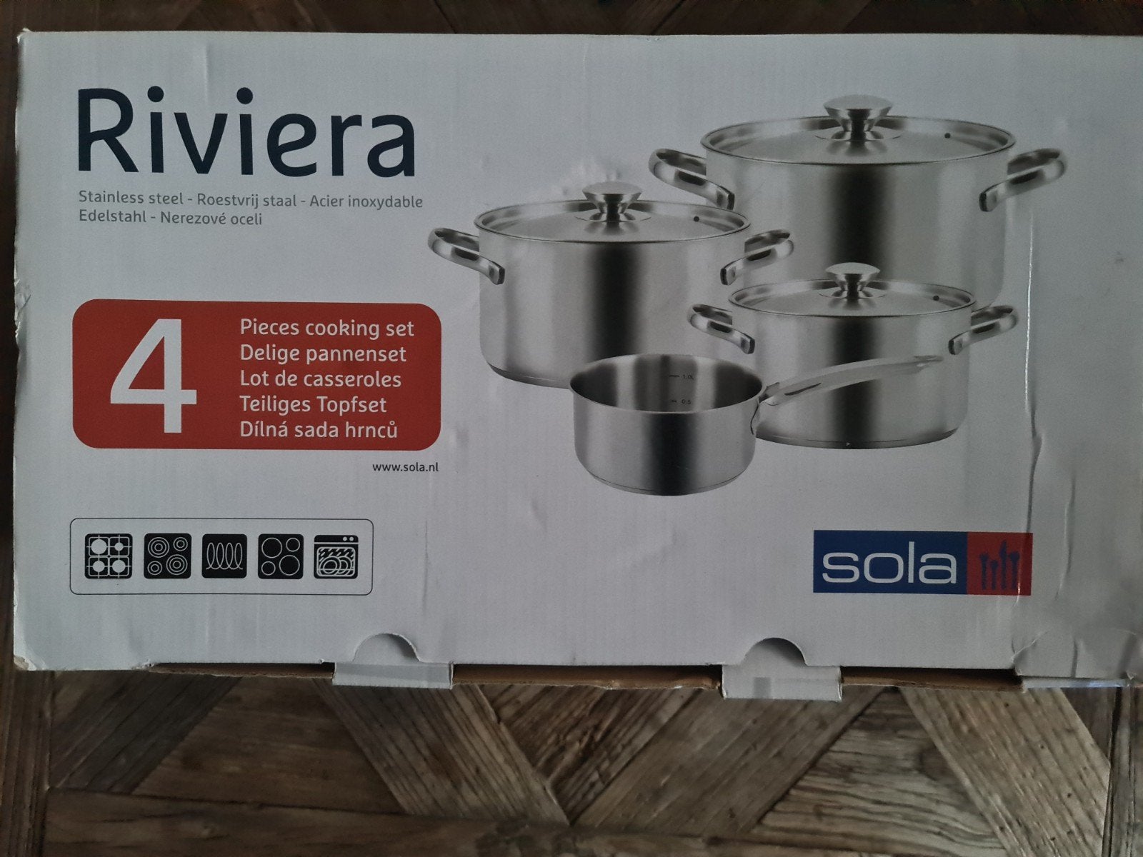 Sola Riviera 4-delige pannenset RVS nieuw, Huis en Inrichting, Keuken | Potten en Pannen, Met deksel, Nieuw, Pannenset, Ophalen of Verzenden