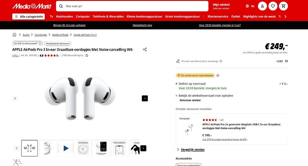 Apple AirPods Pro 3 Draadloos ORIGINEEL GESEALED €199, Telecommunicatie, Mobiele telefoons | Apple iPhone, Ophalen of Verzenden