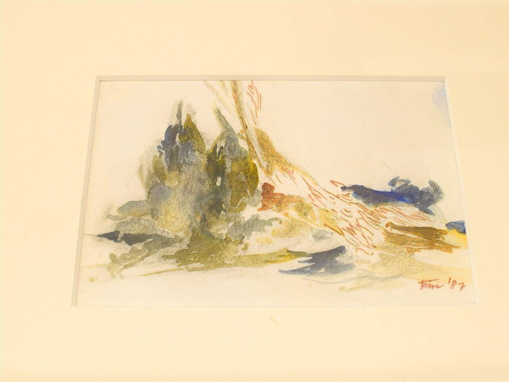 Ingelijst Aquarel schilderij 51565, Huis en Inrichting, Woonaccessoires | Schilderijen, Tekeningen en Foto's, Minder dan 50 cm