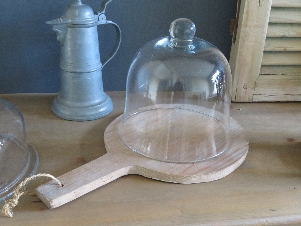 Glazen stolp met houten plateau, Ophalen of Verzenden, Gebruikt, Met plateau