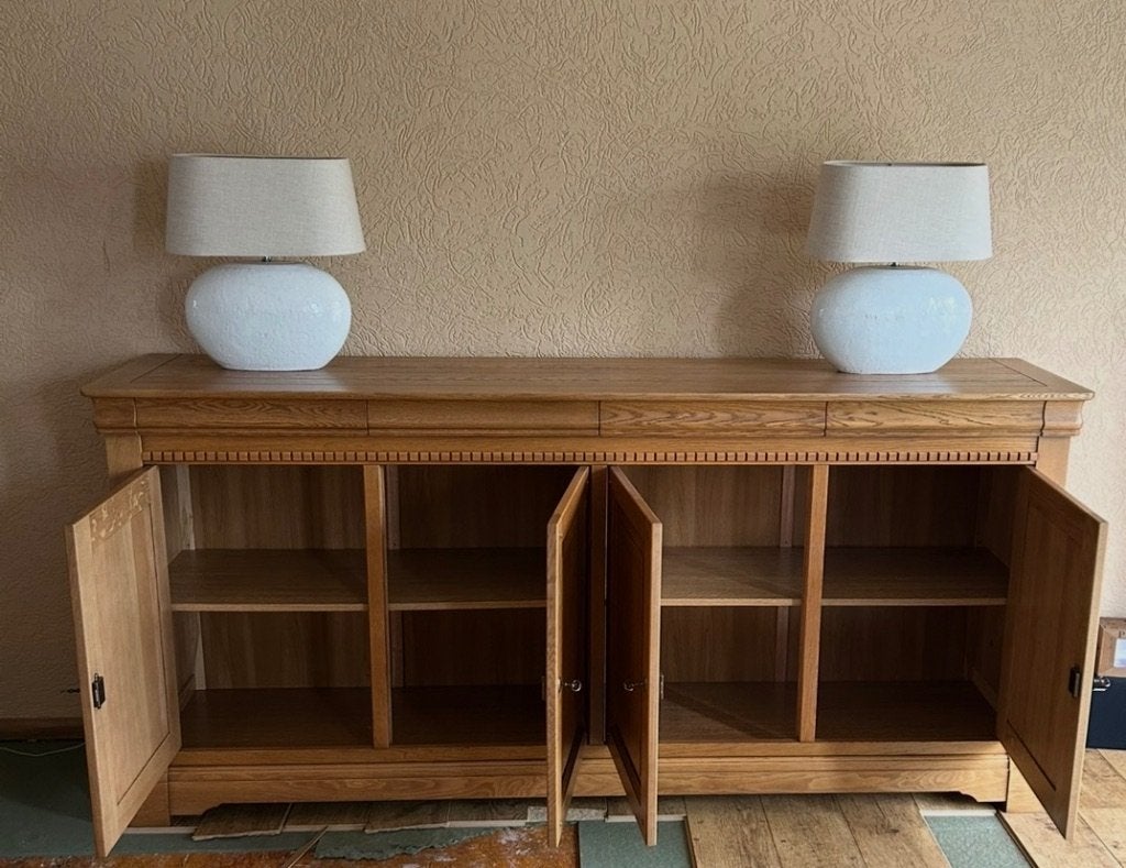 Massief eiken wandmeubel / dressoir met opbergruimte, Ophalen, Eikenhout, Minder dan 100 cm, 25 tot 50 cm
