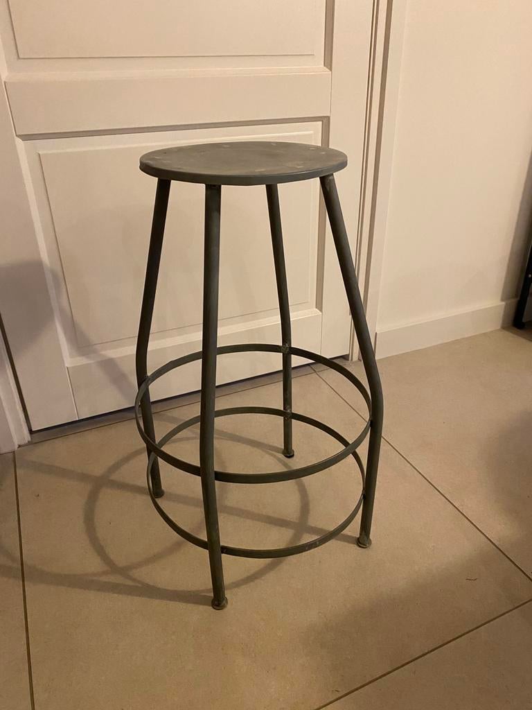 Vintage stalen kruk/bijzettafel, 1 kruk, Ophalen, Zo goed als nieuw, 60 tot 90 cm