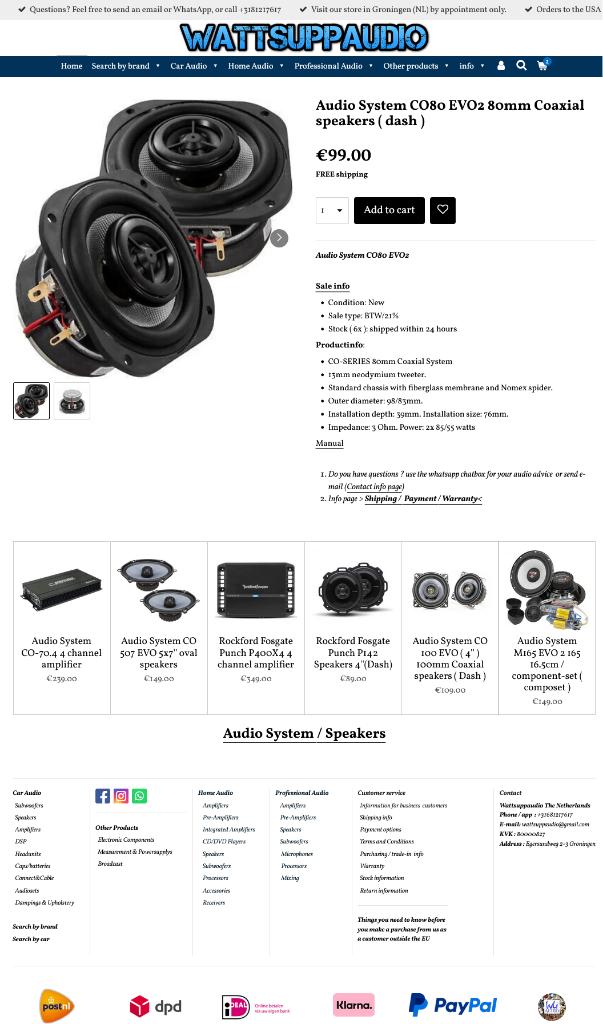 Audio System CO80 EVO2 80mm Coaxial speakers ( dash ), Auto diversen, Autospeakers, Info@optimount.nl, Nieuw, Ophalen of Verzenden