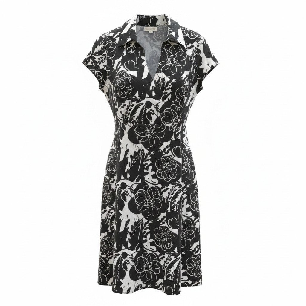 Julien Le Roy damesjurk - maat 42 - zwart / wit bloemenprint, Kleding | Dames, Ophalen of Verzenden, Zo goed als nieuw, Maat 42/44 (L)