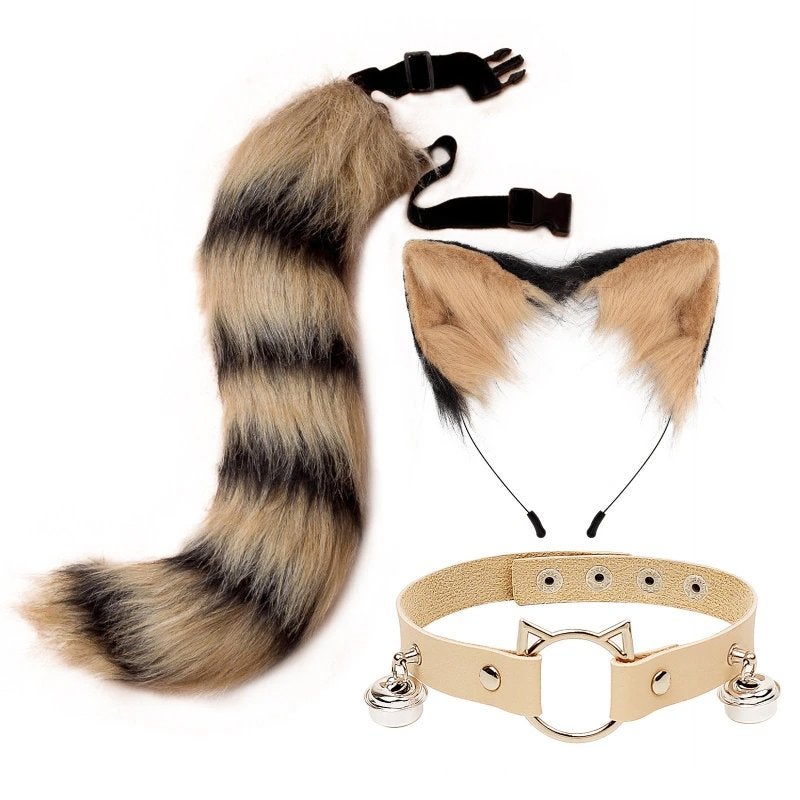 Bruine Gestreepte Vossenstaart Oren En Halsband Fursuit, Verzenden, Nieuw