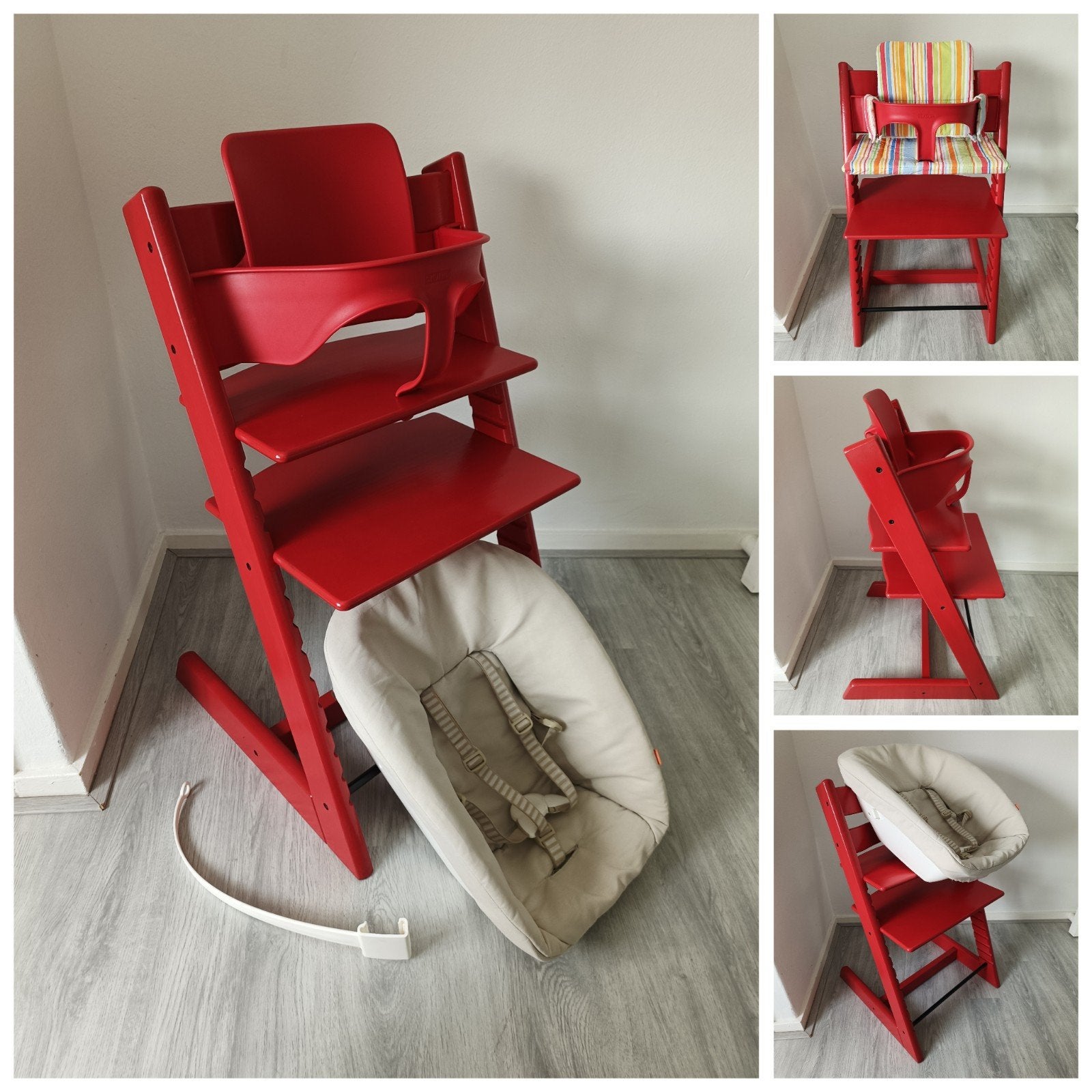 Stokke Tripp Trapp rood+babyset, kussenset, newbornset, Meegroeistoel, Ophalen of Verzenden, Zo goed als nieuw, Stokke Tripp Trapp