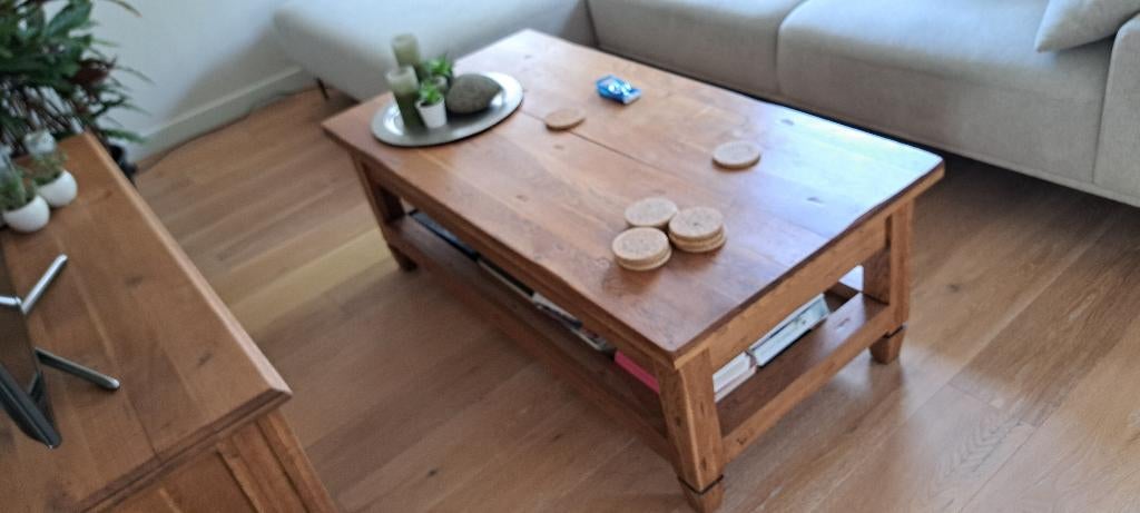 Salon tafel massief eiken, Ophalen, 100 tot 150 cm, 50 tot 75 cm, Eikenhout