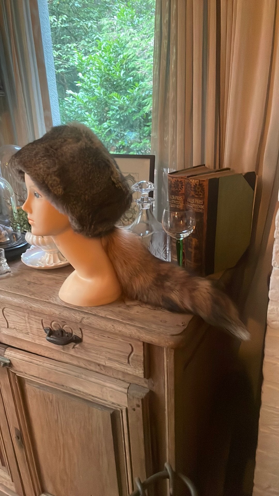 Vintage bontmuts met vossenstaart, Verzenden, Zo goed als nieuw, Muts
