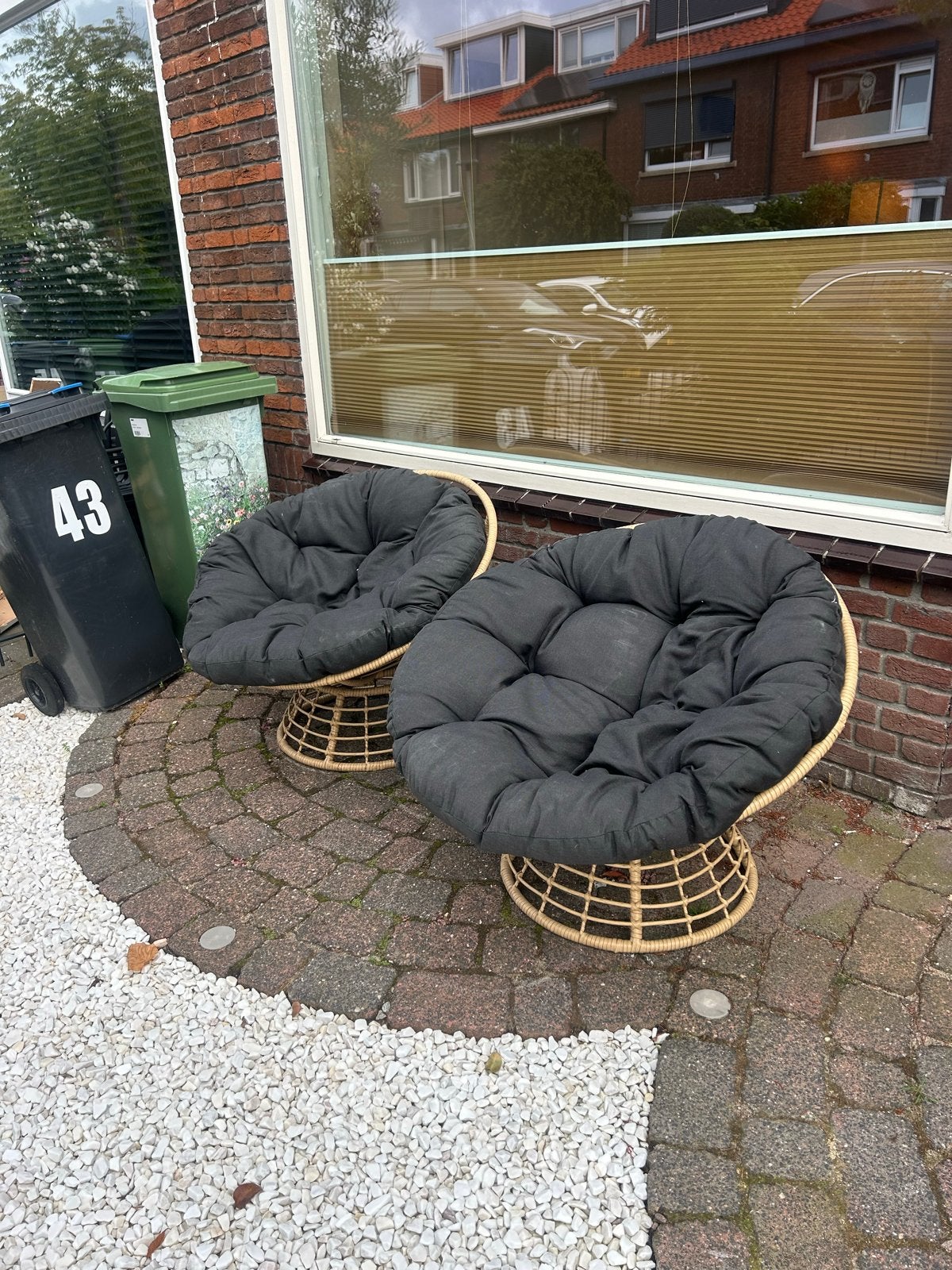 2x Papasan stoel met kussens, Huis en Inrichting, Stoelen, Gebruikt, Twee, Zwart, Riet of Rotan