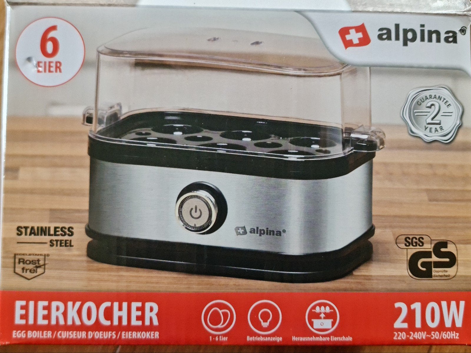 Alpina Eierkoker RVS - Kookt tot 6 eieren - 210W, Witgoed en Apparatuur, Ophalen of Verzenden, Nieuw